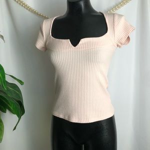 Free People | Notch Your Girl Square Neck Ribbed Short Sleeve Top